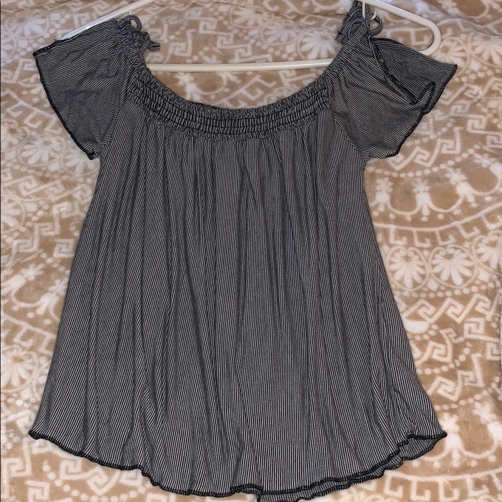 black and white striped off the shoulder top